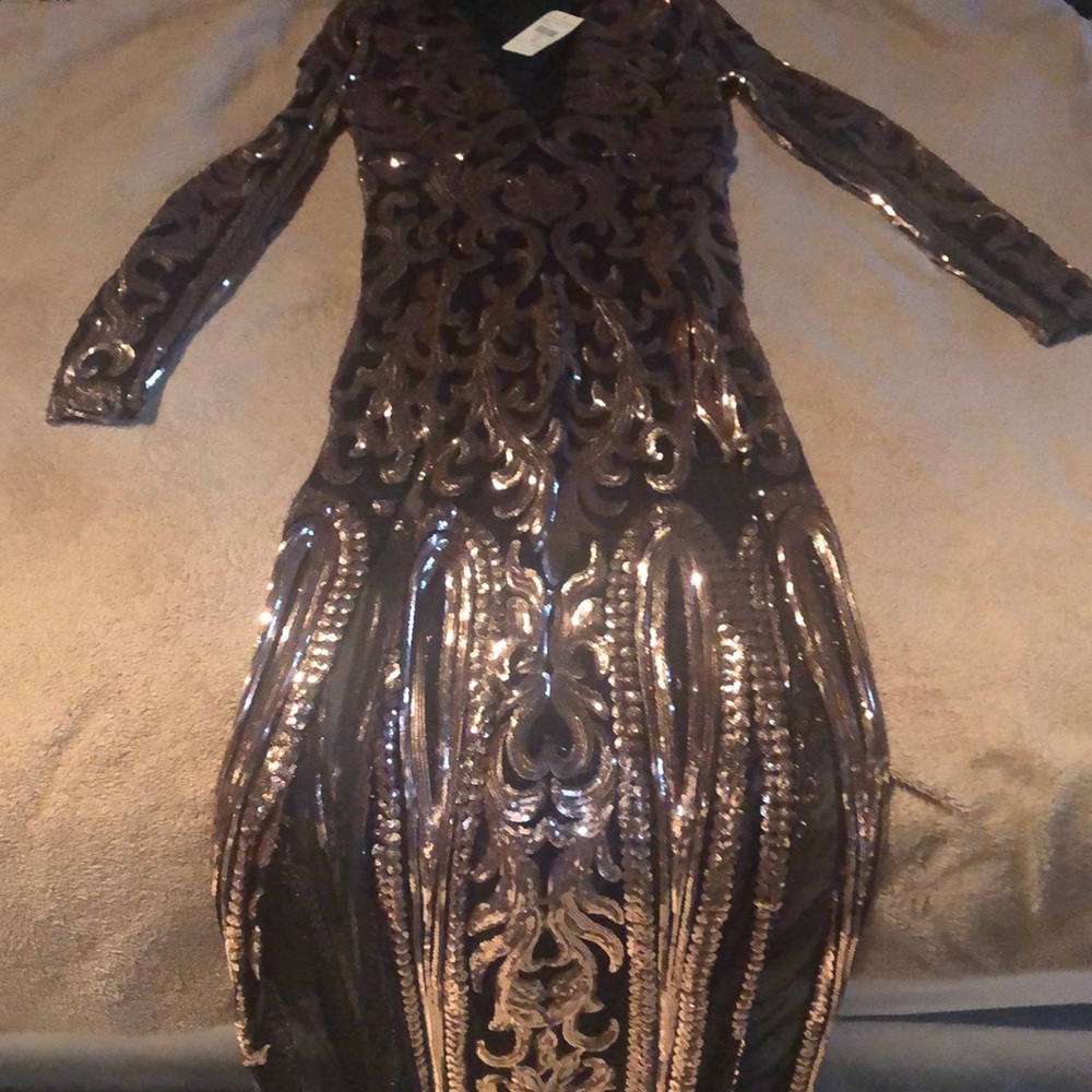 Metallic Rose Gold Long Formal Dress